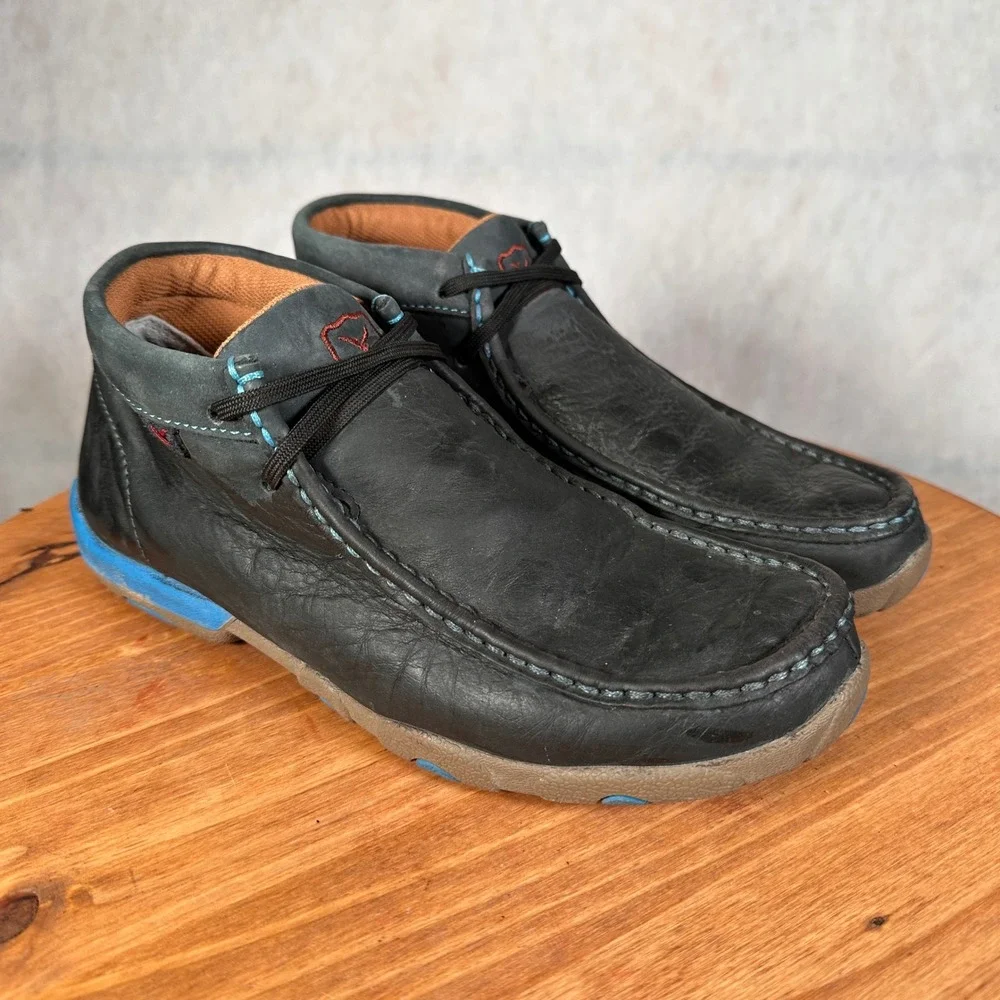 Twisted X Driving Mocs Mens 8M Black Blue Leather Chukka Boots WDM0033 Good